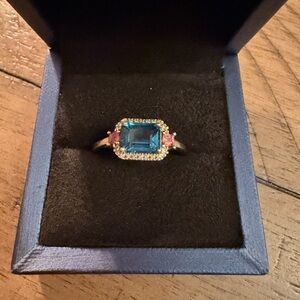 2.26 Ct. London Blue Topaz Rhodolite Solid 925 Sterling Silver Antique Ring